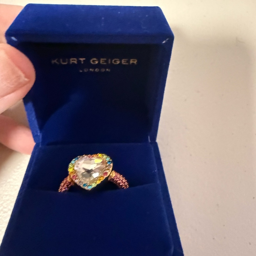 Kurt Geiger Heart Ring size 7 with Multicolor Halo and Pink Band